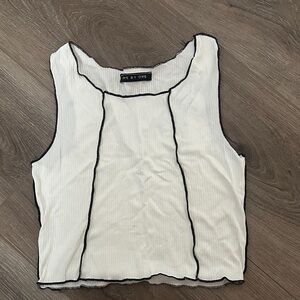 One By One White Ribbed Tank with Black Contrast Seams